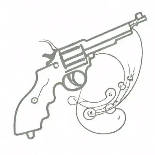 A Minimalist Tattoo Of A Smoking Gun With Music Symbols Incorporated Into The Design