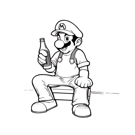 Mario Sitting Down Holding A Beer Bottle In Hand