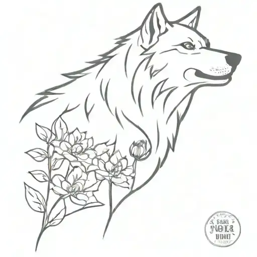 Wolf Howling Flowers Line