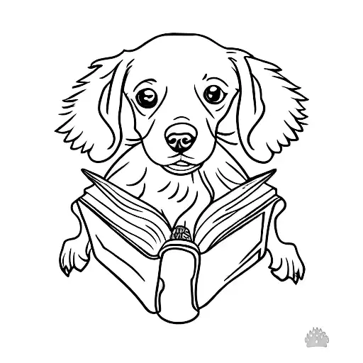 A Minimalist Outline Of A Dog Reading A Book