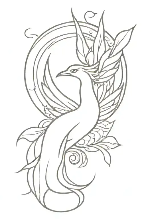 Pheonix Full Frontal View Tail Coming Out Of Lotus Flower Feminine