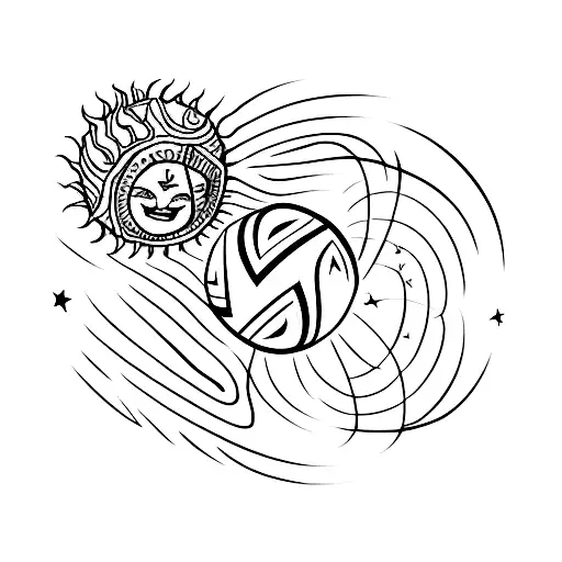 Sun And Stars Forming A Rugby Ball Shape
