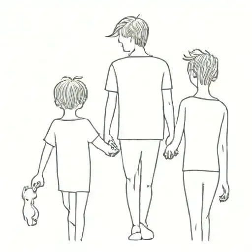 Mother Loving Her 2 Male Sons Walking