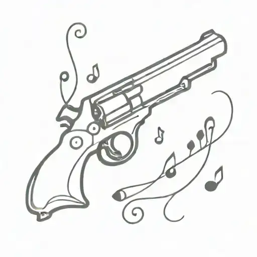 A Minimalist Tattoo Of A Smoking Gun With Music Symbols Incorporated Into The Design