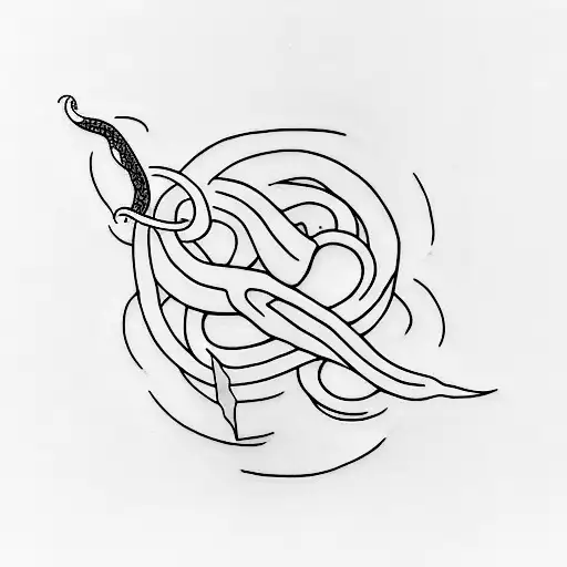 A Minimalist Tattoo Of A Snake Intertwined With A Harry Potter Wand