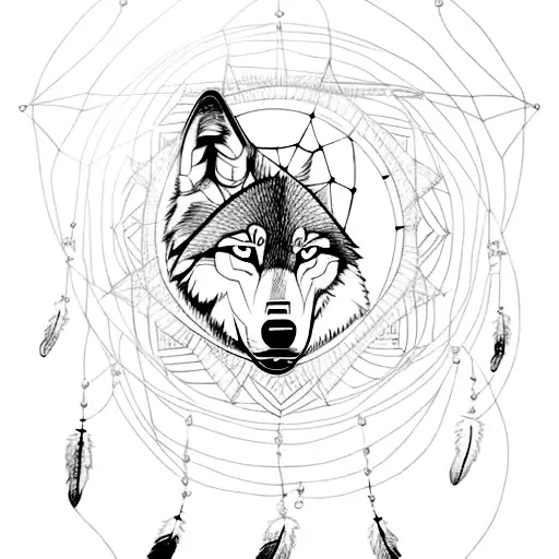 Wolf Dream Catcher Very Detailed Drawing