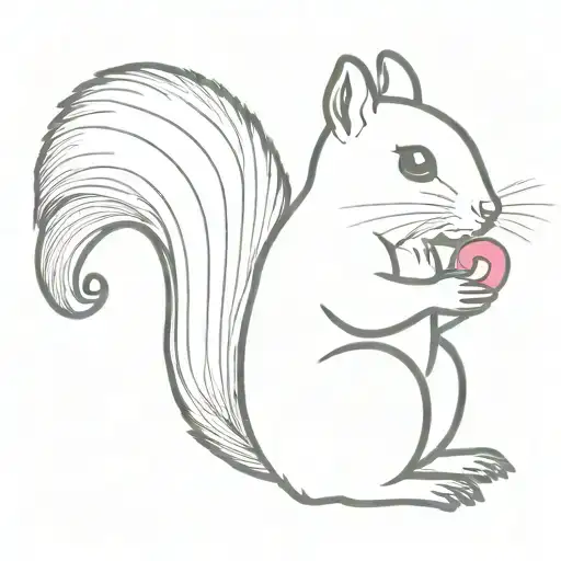 Squirrel Outline Holding A Pink Cancer Ribbon