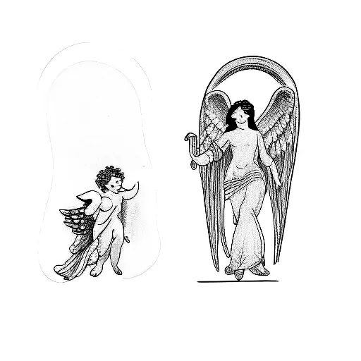 A Tattoo Of A Cherub And An Angel