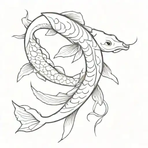 Koi Fish And Excalebur The Sword Intertwined