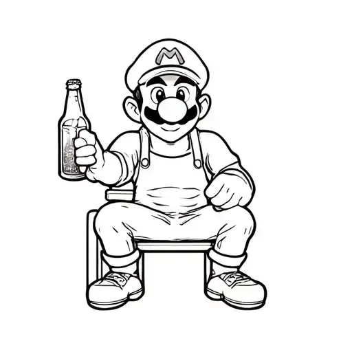 Mario Sitting Down With A Beer Bottle