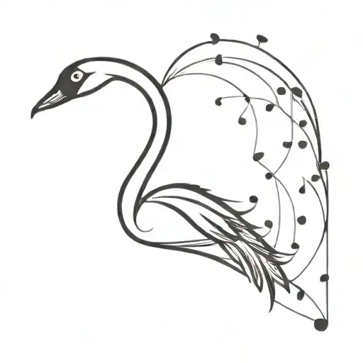 A Minimalist Tattoo Of A Black Swan With A Music Note Incorporated