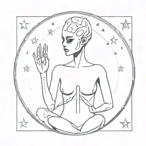 Simple Girl Alien Peace Sign Bursting Out Of Galaxy Filled With Stars