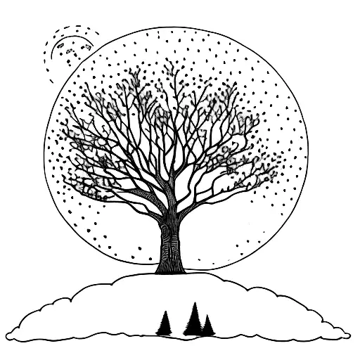 A Minimalist Tattoo Of A Yoshua Tree With A Silhouette Of A Family Sitting Under It Tattoo