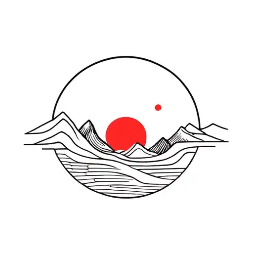 Red Sun Waves Mountains