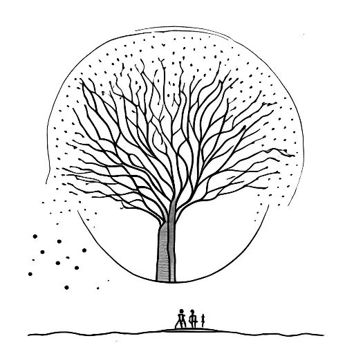 A Minimalist Tattoo Of A Yoshua Tree With A Silhouette Of A Family Sitting Under It Tattoo