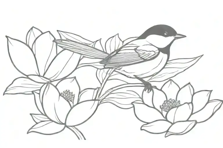 An Eastern Chickadee On A Lotus Flower
