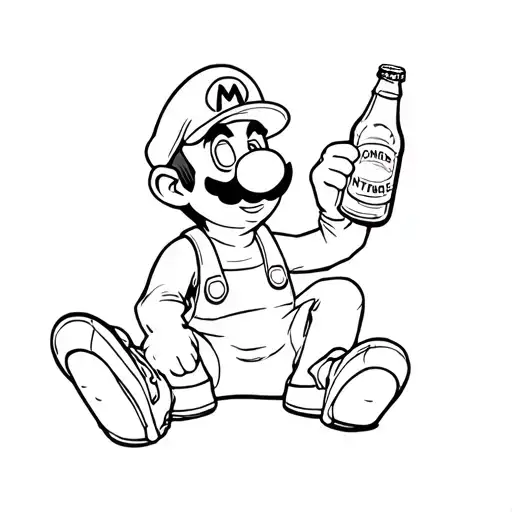 Mario Sitting On The Ground With A Beer Bottle