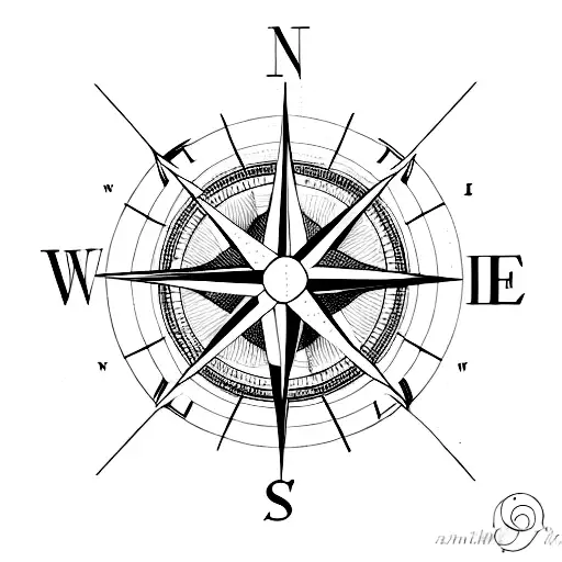 Compass With Geometric Forms And Lines