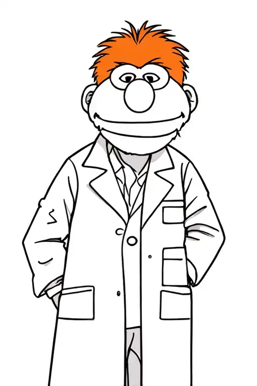 Muppet Wearing A Lab Coat With Orange Hair