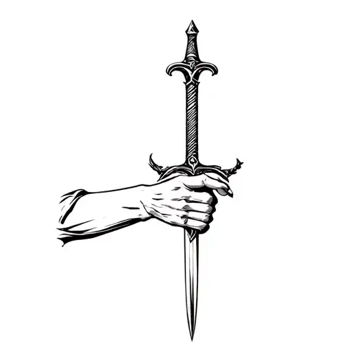 King Arthur Hand Holding Sword Also Co Relating With Music Instrument Or Musician