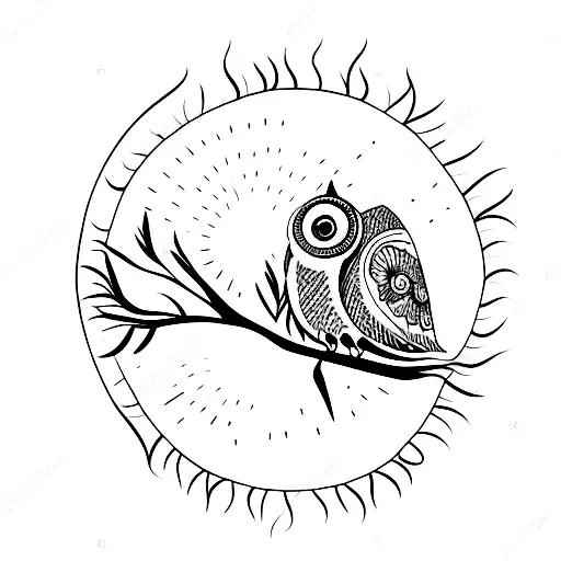 Owl Sitting On Branch With Sun Behind It