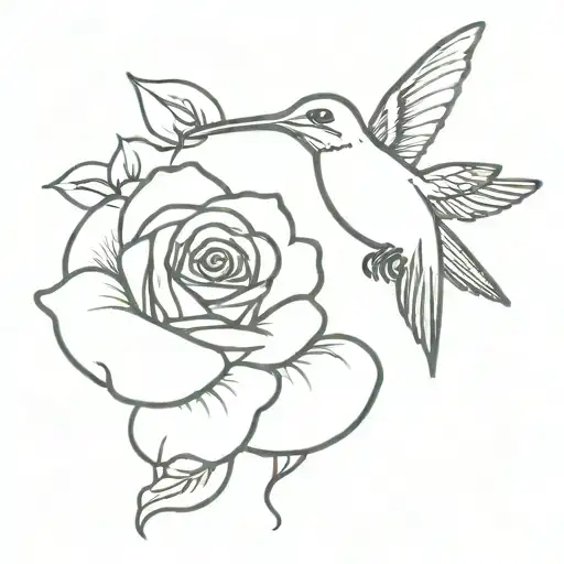 Simple Humming Bird With A Rose