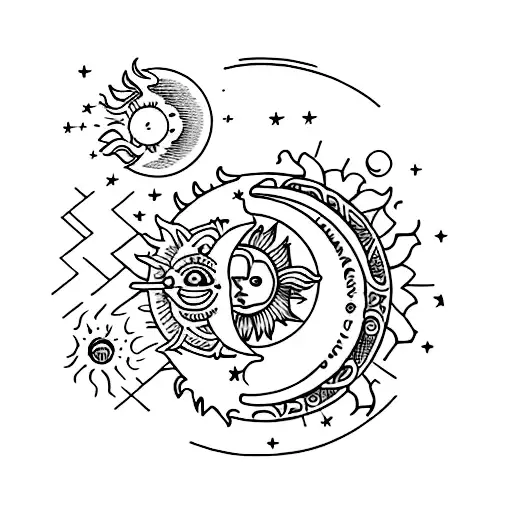 Sun And Moon Surrounded By Magic