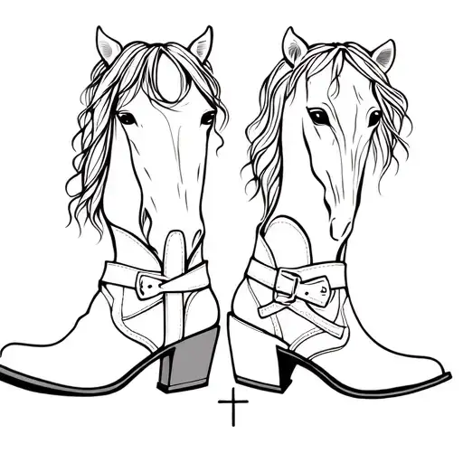 Horse And Cowgirl Boots With Cross