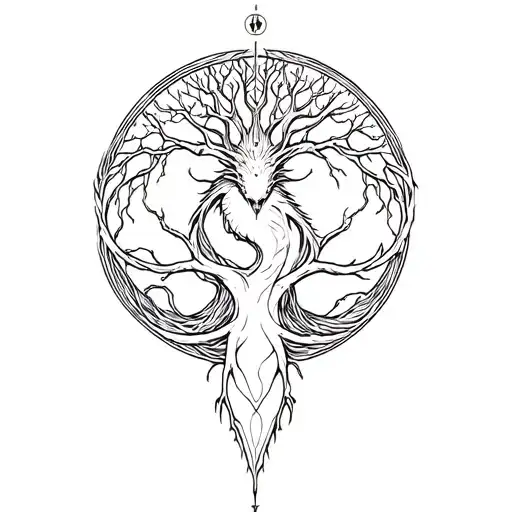 The World Tree Inside The Circle Of Ouroboros Dragon Coiling