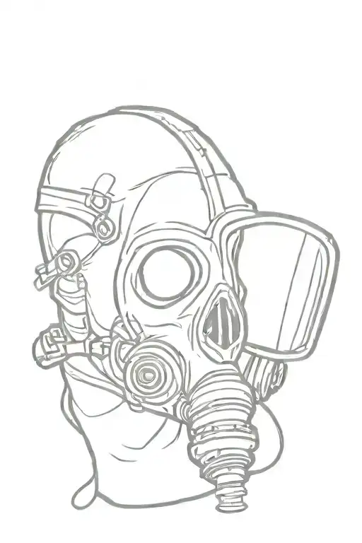 Gas Mask On Skull Line Drawing