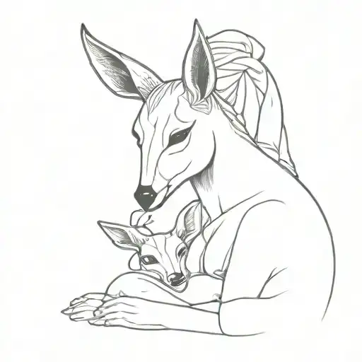 Roe Deer With Cloth Doll Woman Laying