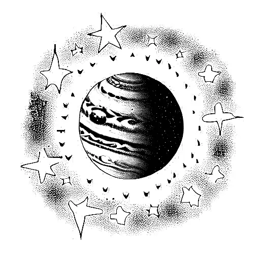 Outline Of Planet Jupiter Surrounded By Stars