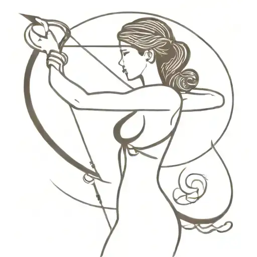 Silhouette Of Woman With Bow And Arrow With Snake