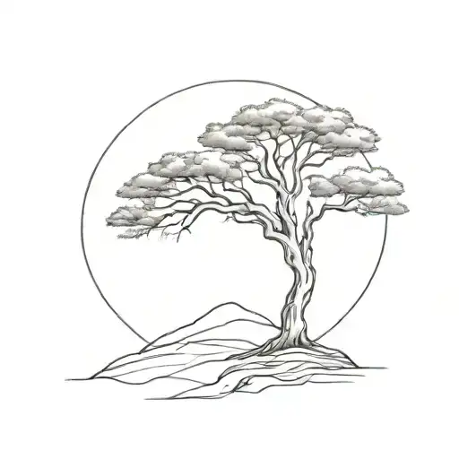 A Minimalist Tattoo Of A Lone Tree Symbolizing Solitude And Peace Tattoo