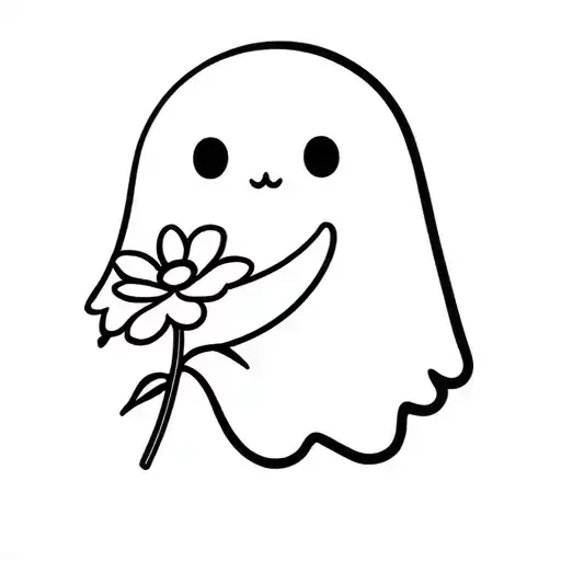Cute Cartoon Ghost Holding Flower
