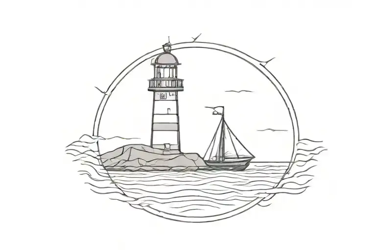 A Simple Lighthouse Guiding A Sailing Ship