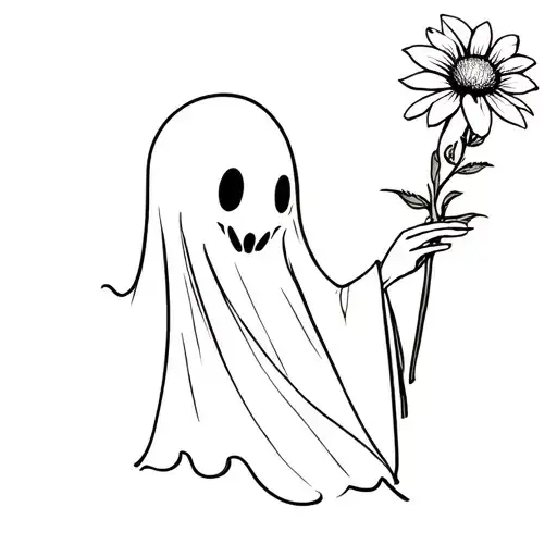 Cartoon Ghost Holding Flower