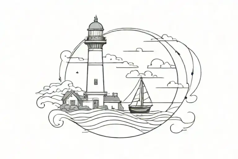 A Simple Lighthouse Guiding A Sailing Ship
