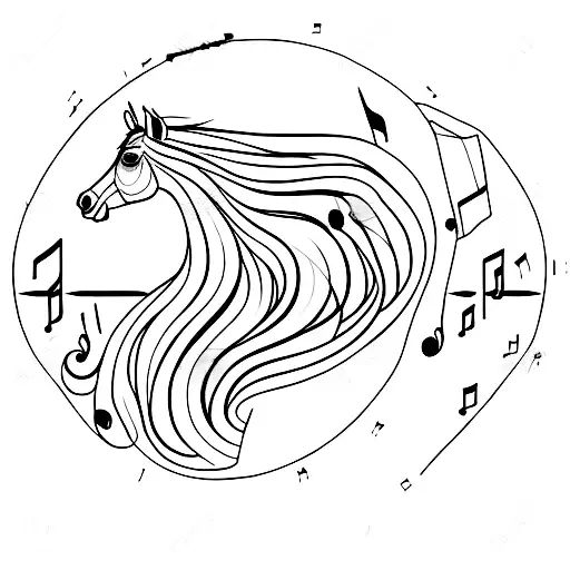 A Realistic Horse Galloping Through A Mountain Range With Musical Notes Flowing From Its Mane
