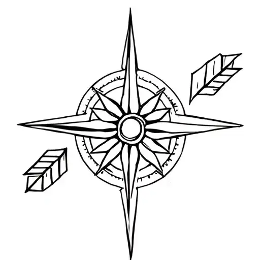 Compass Rose With A Flower In The Center And Two Arrow Chevron Above