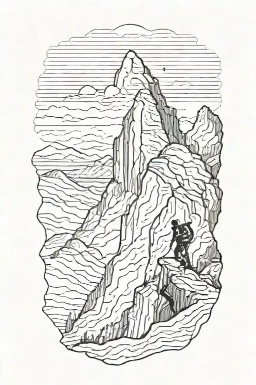 A Minimalist Silhouette Of A Mountain Climber Reaching The Summit
