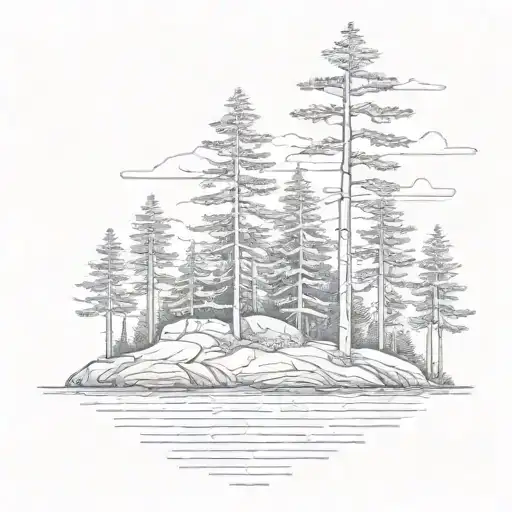 Rocky Shore Island With Pine Trees