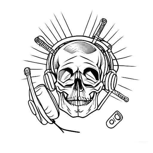 A Skull Wearing Punk Rock Headphones