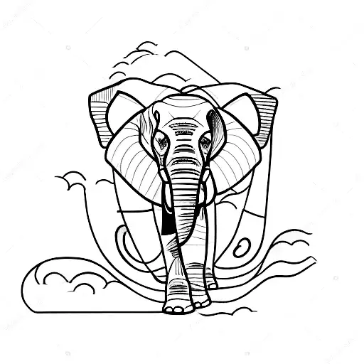 Only One Line With The Shape Of An Elephant Sideways And A Mountain