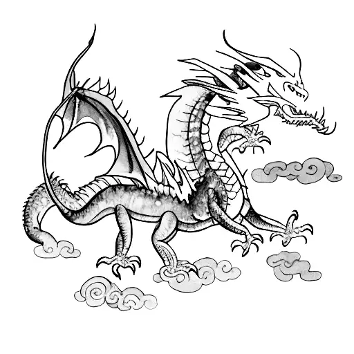 Watercolor Dragon Flying Past Mood No Lines Blue And Red