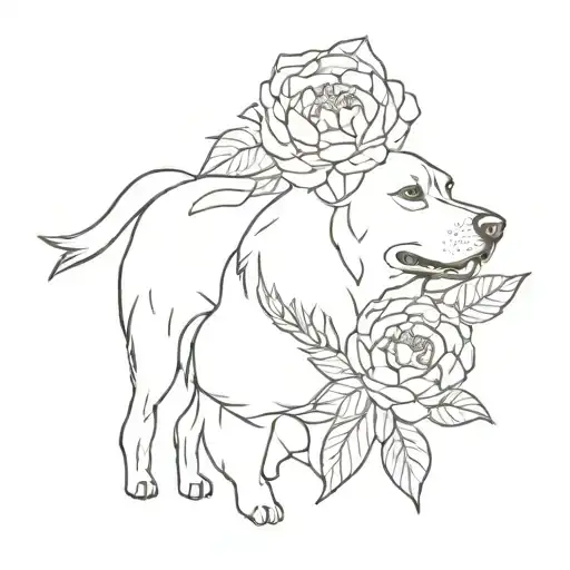 Peonies And Dog