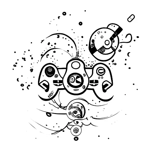 A Minimalist Tattoo Of A Gaming Controller With Coffee Beans And Steam Coming Out