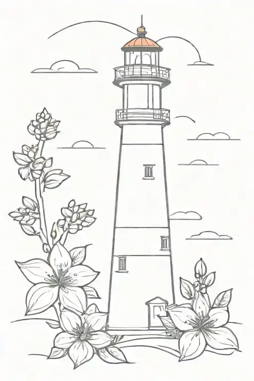 Lighthouse And Lilacs Blooming