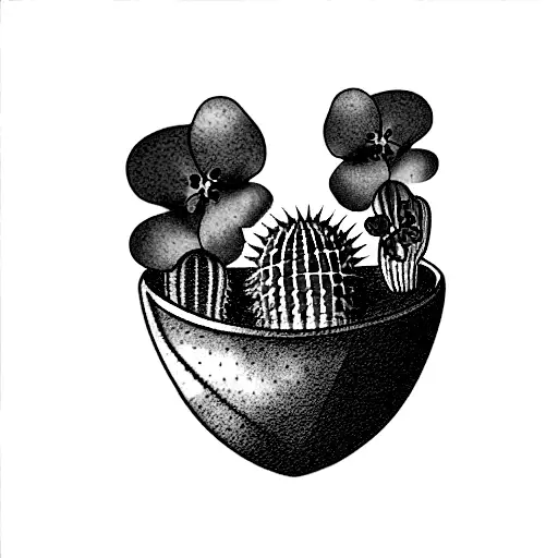 Violets And Lavender Coming Out Of A Cactus