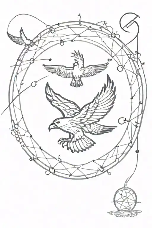 Hawks Flying In Circles Arranged Vertically Each Chakra